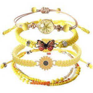 4PCS Charm Bead Bracelets for Teen Girls - Butterfly, Daisy & Flower Designs